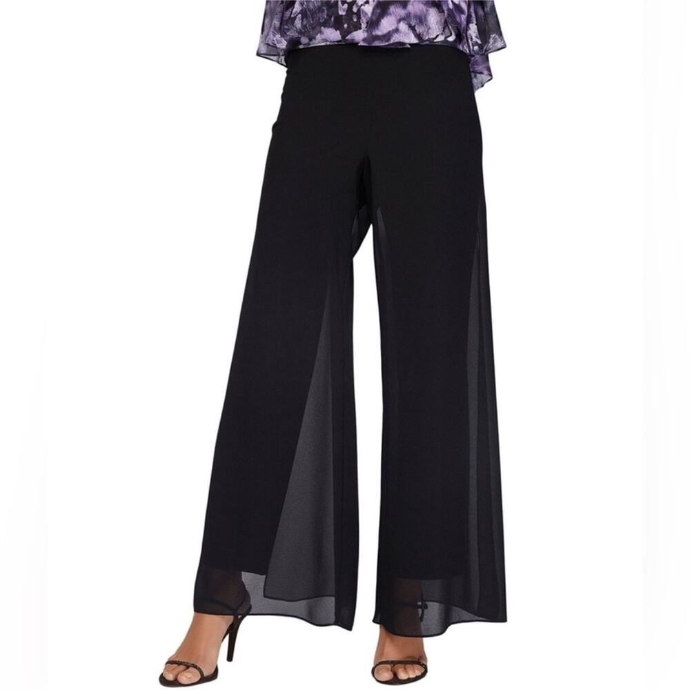 Alex Evenings Black Velvet Wide Leg Sheer Side Panel Pants L